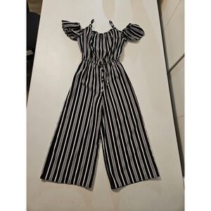 Jenna & Jessie Jumpsuit Pants One Pc Girls Sz 7 Elastic Waist Black/White (1240